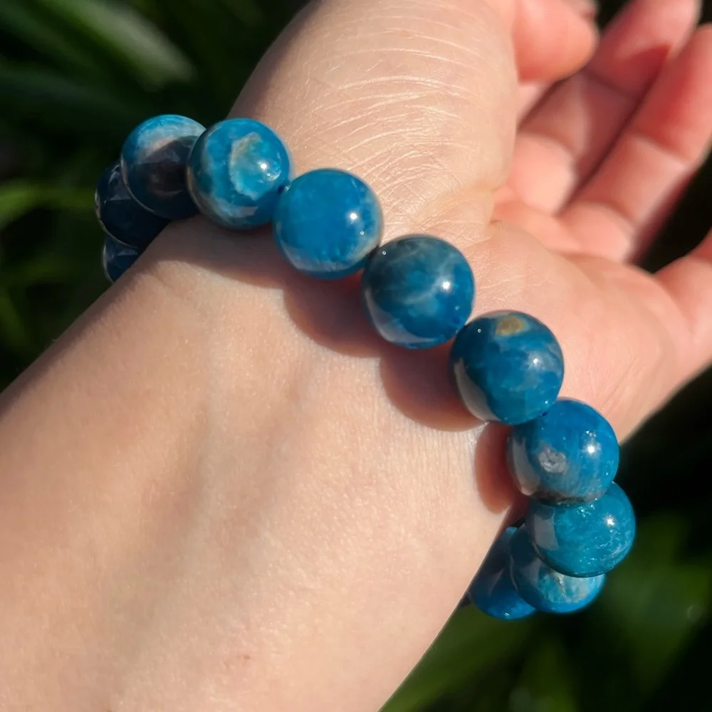 12mm stretchable blue‎ apatite bracelet